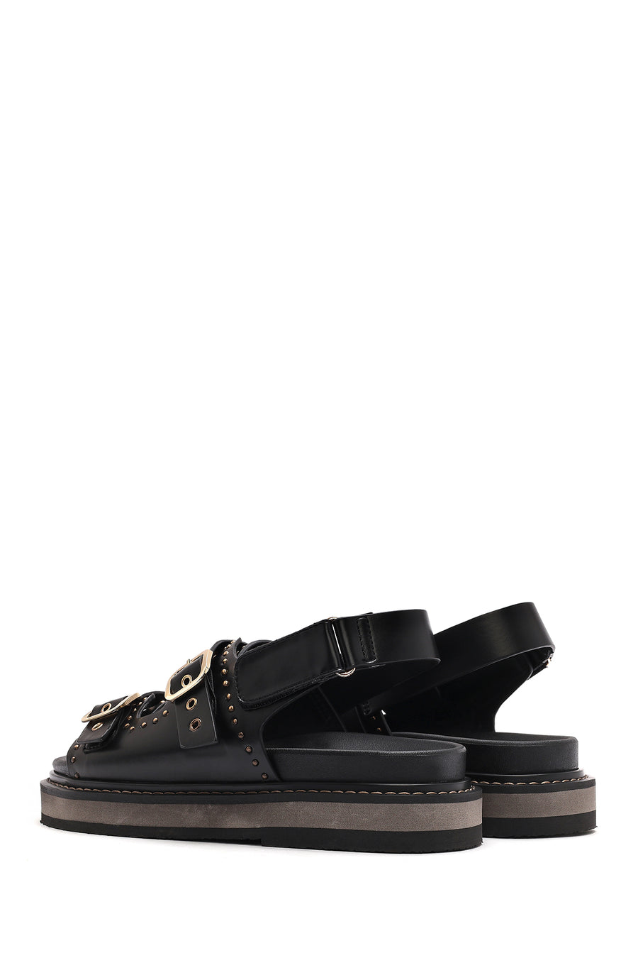 Women's Black Buckled Thick Soled Sandals