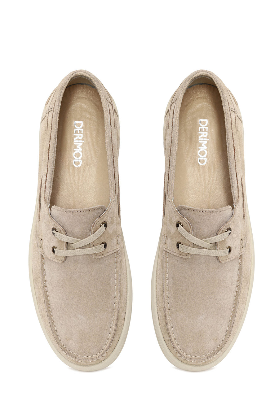 Men's Beige Lace-up Suede Leather Casual Shoes