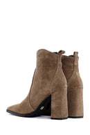 Women's Brown Suede Leather Heeled Boots | Derimod