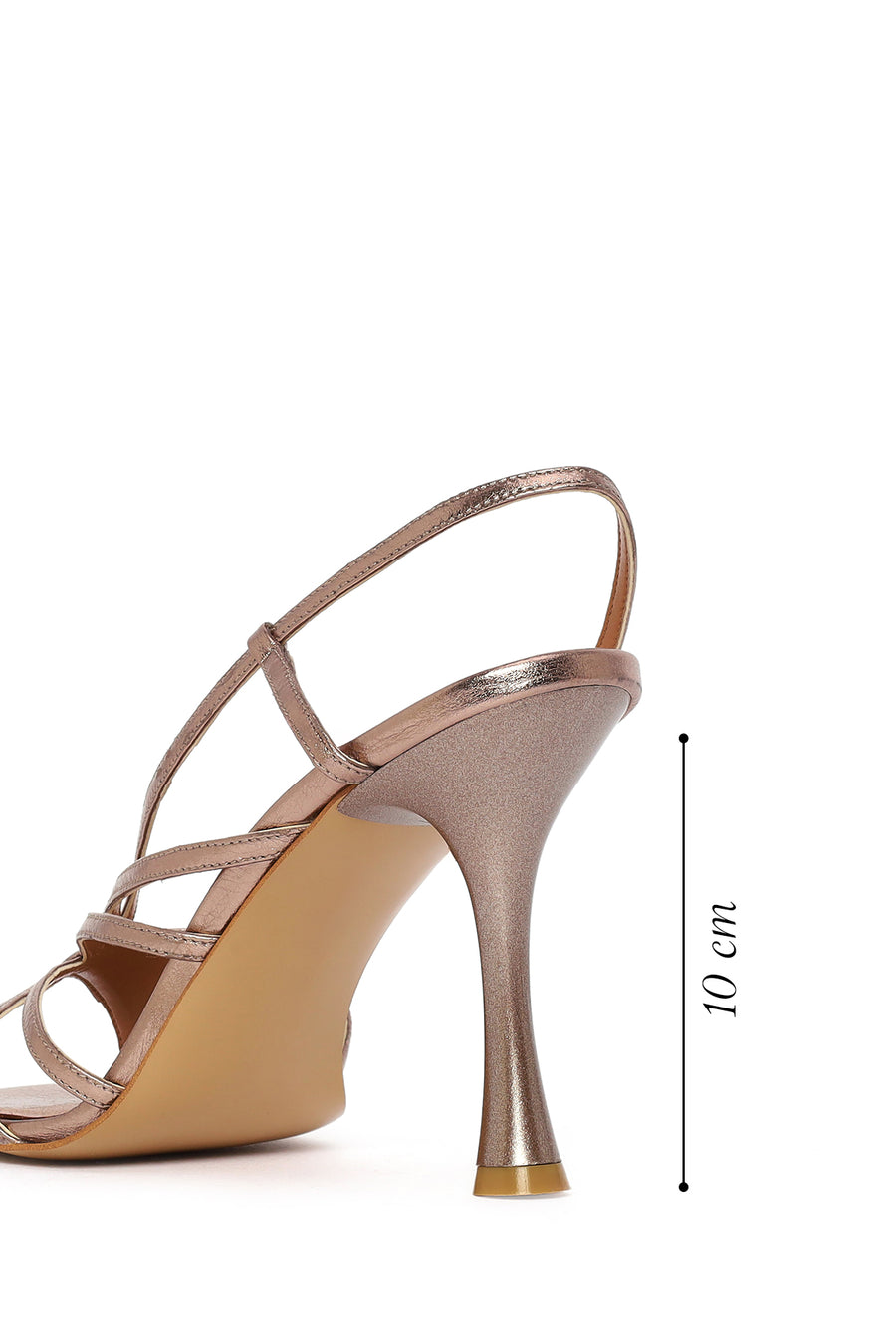 Women's Pink Ankle Buckle High Thin Heel Metallic Leather Sandals