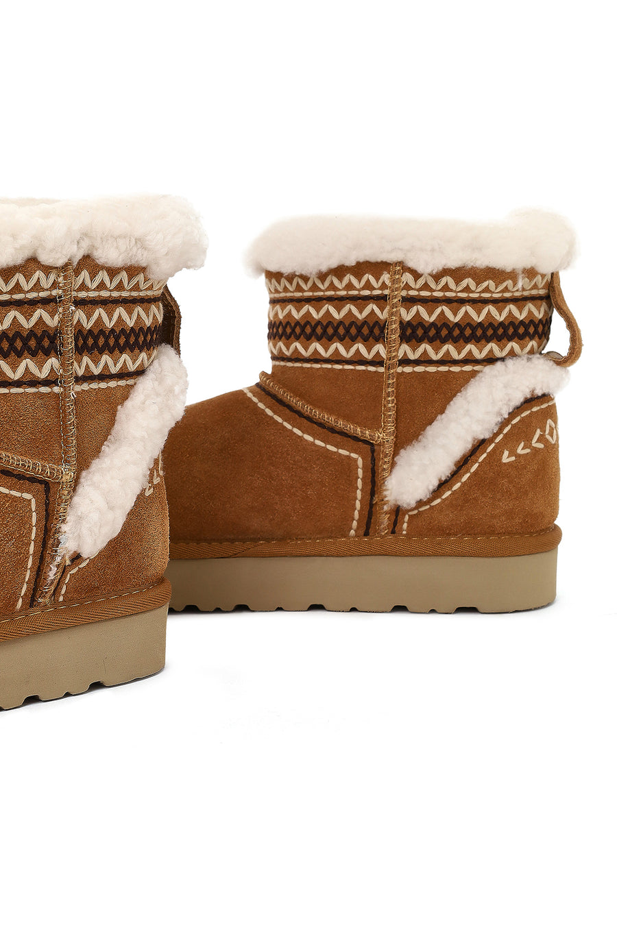 Women's Camel Patterned Fur Detailed Suede Leather Teddy Boot