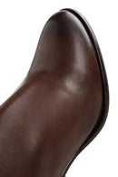 Women's Brown Zippered Thick Heel Leather Boots | Derimod