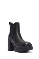 Women's Black Thick Heeled Leather Chelsea Boots | Derimod