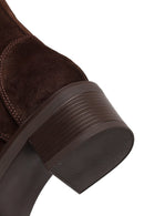 Woman Brown Zip Closure Lace-Up Chunky Heeled Suede Combat Boots | Derimod