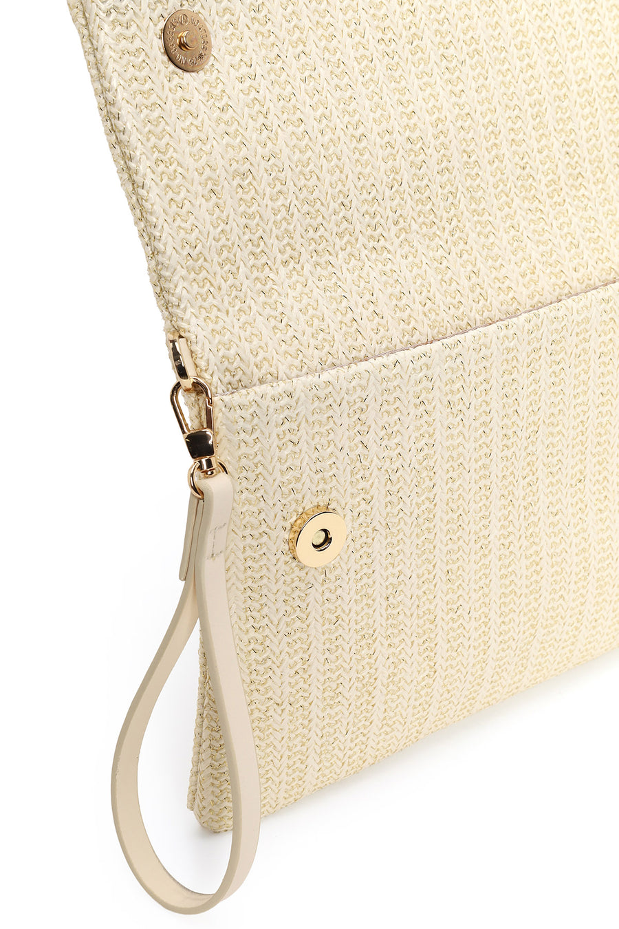 Woman Cream Chain Long-Strap Straw Clutch Bag