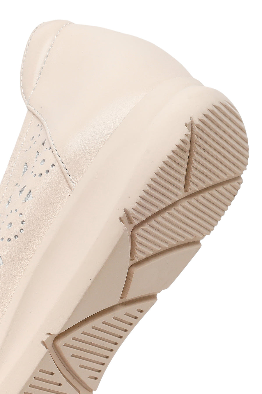 Women's Cream Patterned Leather Ballet Flats