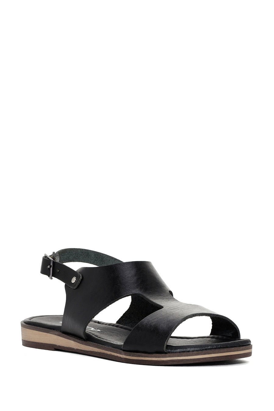 Women's Black Ankle Strap Leather Bodrum Sandals