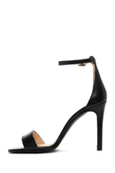 Women's Black Leather Heeled Sandals | Derimod