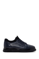 Men's Navy Blue Thick Sole Lace Up Leather Sneaker | Derimod