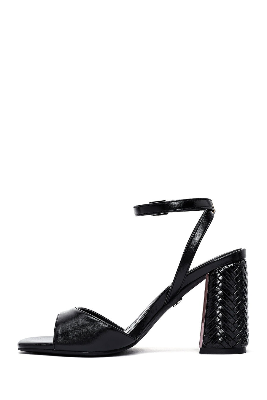 Women's Black Ankle Buckle High Thick Heel Sandals