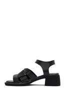 Women's Black Ankle Buckle Low Heeled Leather Sandals | Derimod
