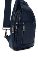 Men's Navy Blue Leather Crossbody Bag | Derimod