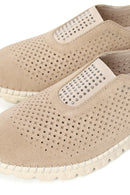 Woman Beige Stone-Embellished Suede Comfort Shoes | Derimod