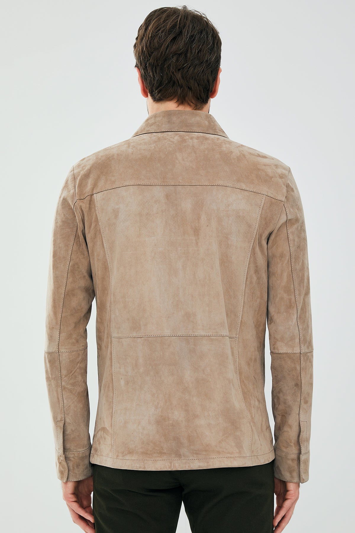 Navas Erkek Bej Gömlek Tipi Çıtçıtlı Süet Deri Ceket
