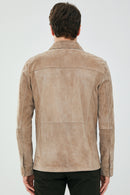 Navas Men's Beige Shirt Style Suede Leather Jacket | Derimod