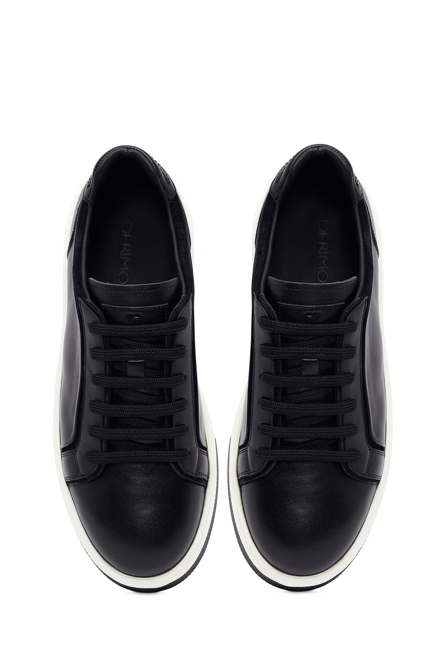 Erkek Siyah Bağcıklı Kalın Tabanlı Deri Sneaker