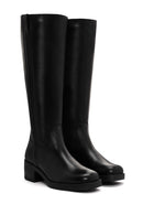 Women's Black Zippered Short Thick Heeled Leather Boots | Derimod