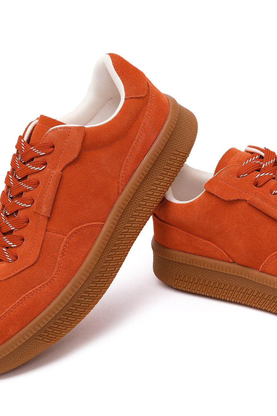 Woman Orange Lace-Up Suede Leather Leather Sneaker