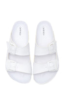 Women's White Double Buckle Slippers | Derimod