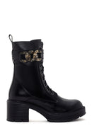 Women's Black Zipper Heeled Leather Boots | Derimod