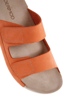 Women's Orange Nubuck Leather Comfort Slippers | Derimod