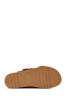 Woman Brown Double-Buckle Suede Slippers | Derimod