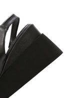 Women's Black Wedge Heeled Leather Sandals | Derimod