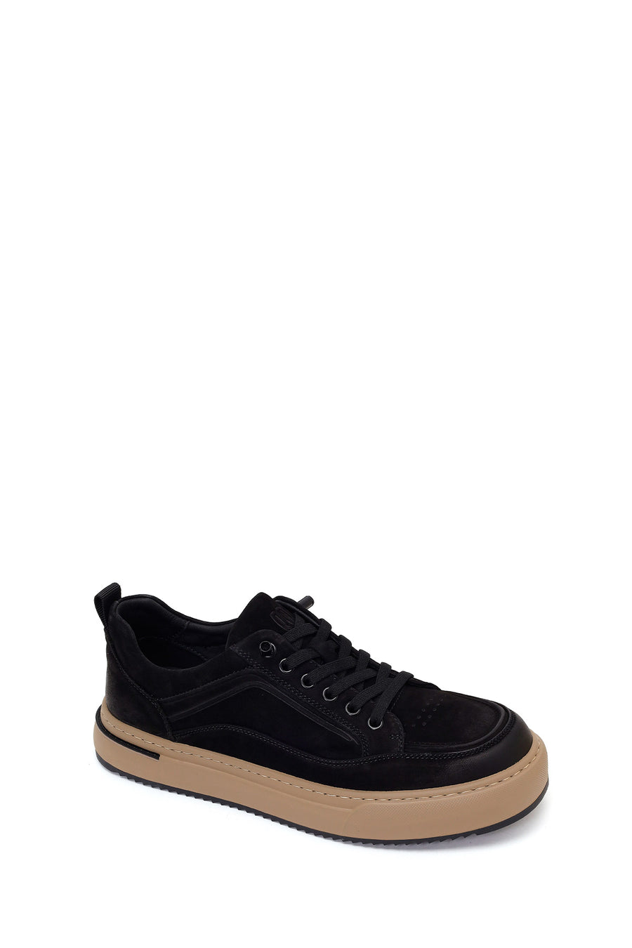 Erkek Siyah Bağcıklı Kalın Tabanlı Nubuk Deri Sneaker