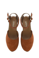 Women's Orange Ankle Strap Wedge Heel Suede Leather Espadrilles | Derimod
