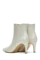 Women's Beige Leather Zippered Heeled Classic Boots | Derimod