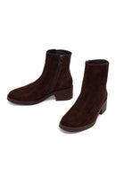Woman Brown Zip Closure Chunky Heeled Suede Boots | Derimod