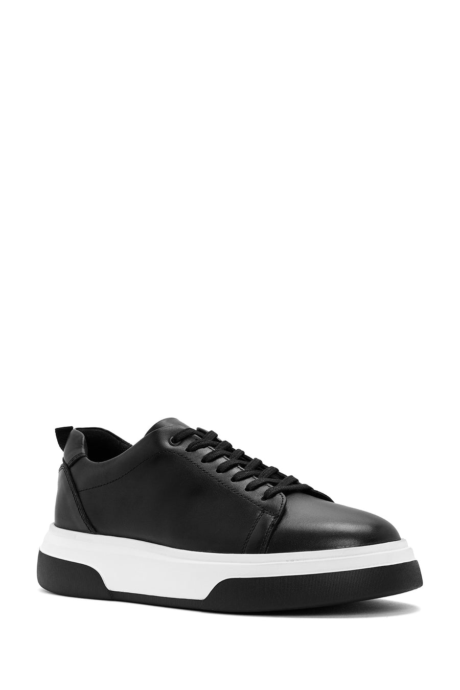 Erkek Siyah Bağcıklı Kalın Tabanlı Deri Sneaker