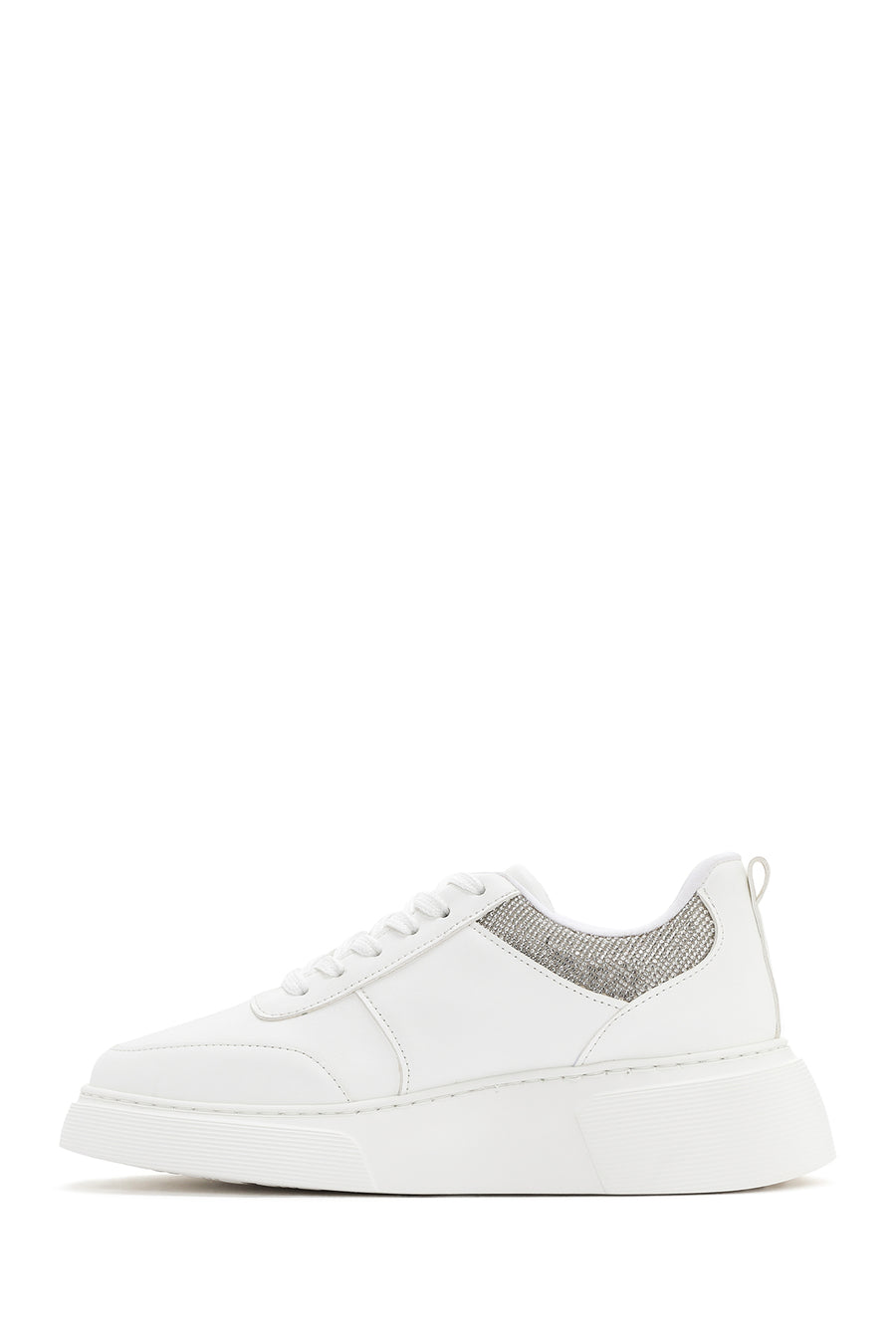 Kadın Beyaz Kalın Tabanlı Taşlı Sneaker