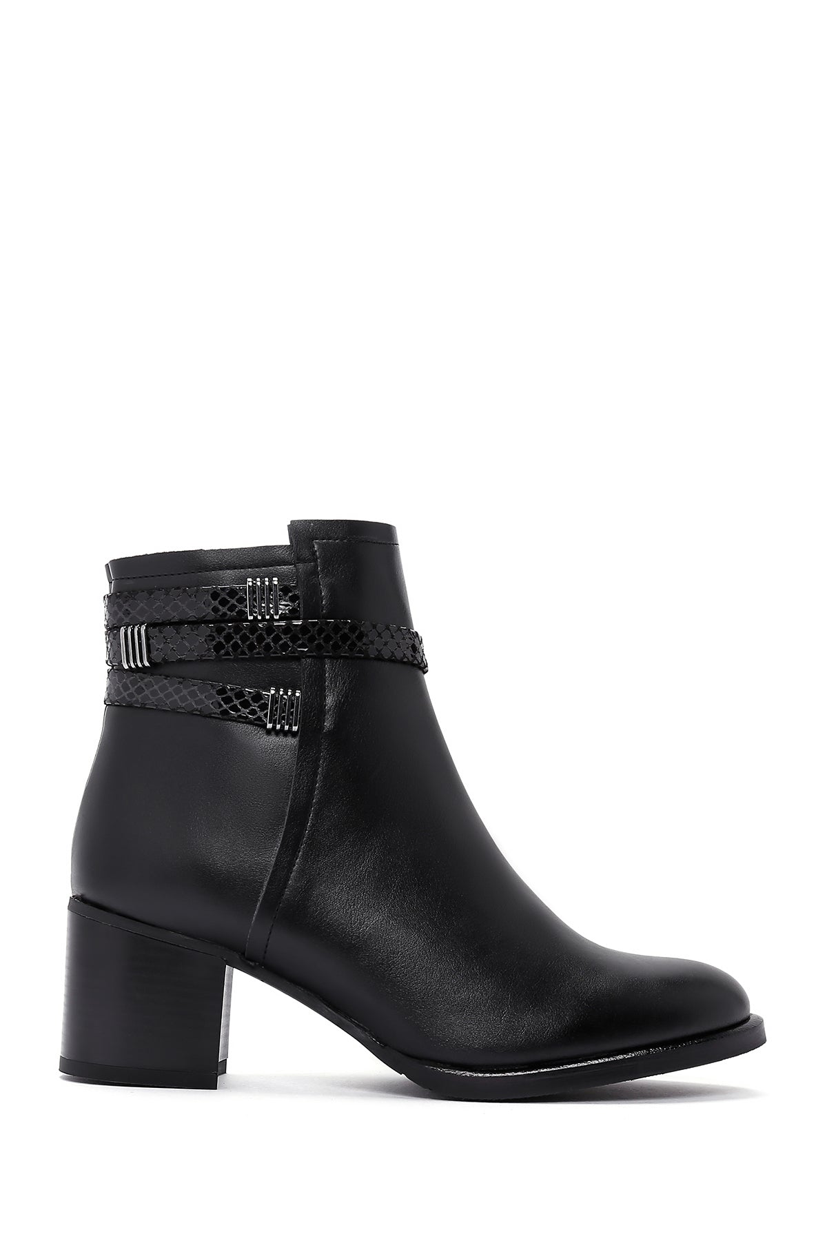 Women's Black Zippered Chunky Heel Boots 24WFE250918 | Derimod