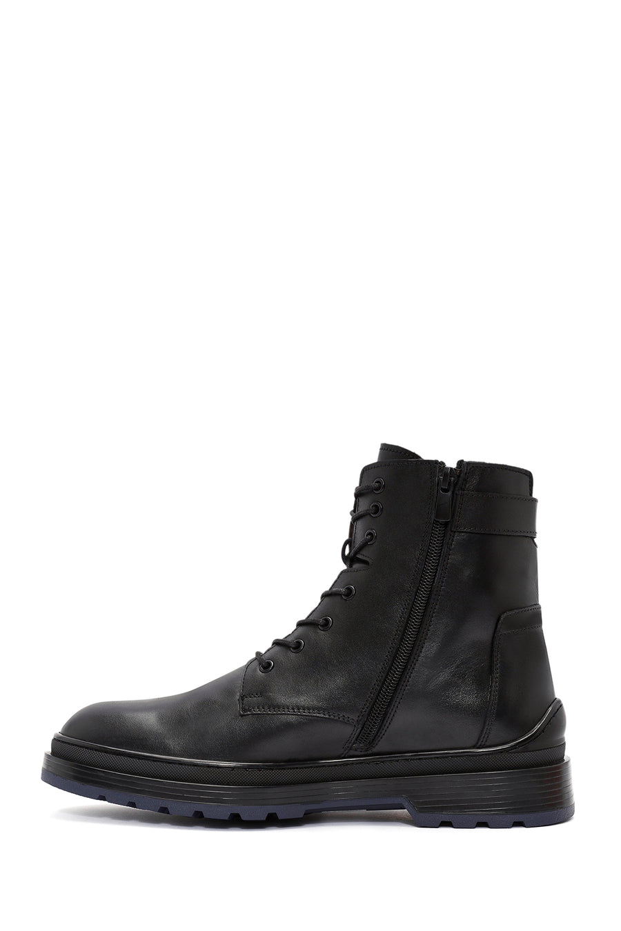Men's Black Zippered Leather Casual Boots
