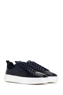 Men's Navy Blue Leather Sneaker | Derimod