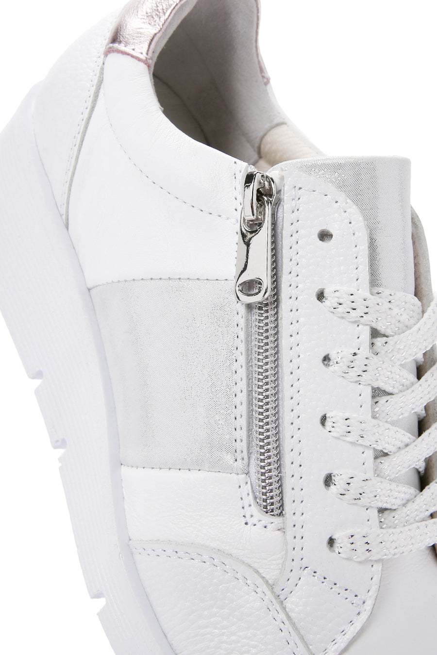 Women's White Thick Soled Leather Sneaker