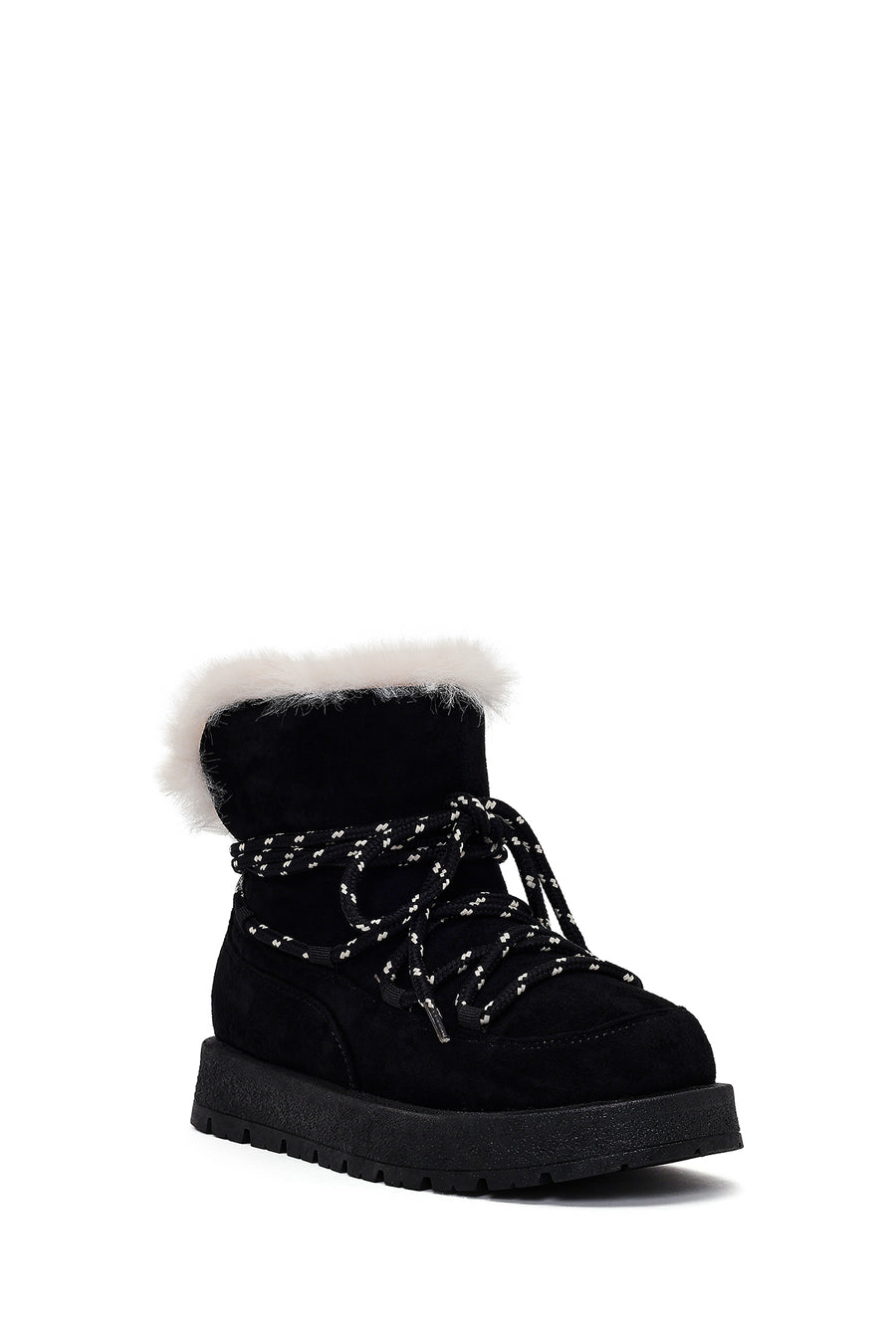 Woman Black Lace-Up Thick-Soled Suede Teddy Boots