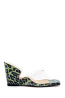 Women's Leather Leopard Wedge Heel Slippers | Derimod