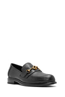 Women's Black Buckle Detailed Leather Masculine Loafer | Derimod