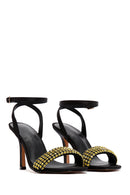 Women's Black Yellow Stone Thin Heeled Ankle Sandals | Derimod