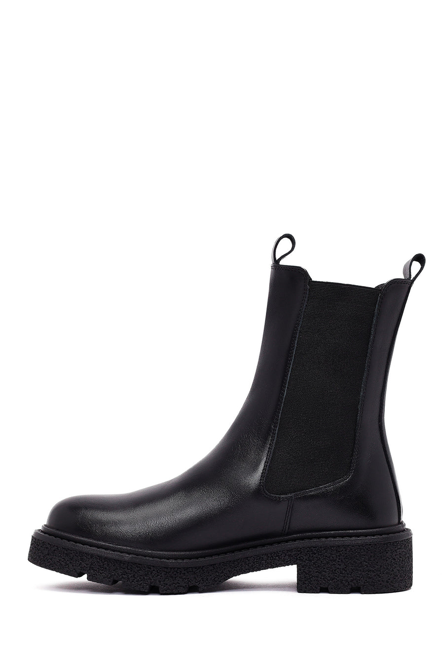 Woman Black Thick-Soled Leather Chelsea Boots