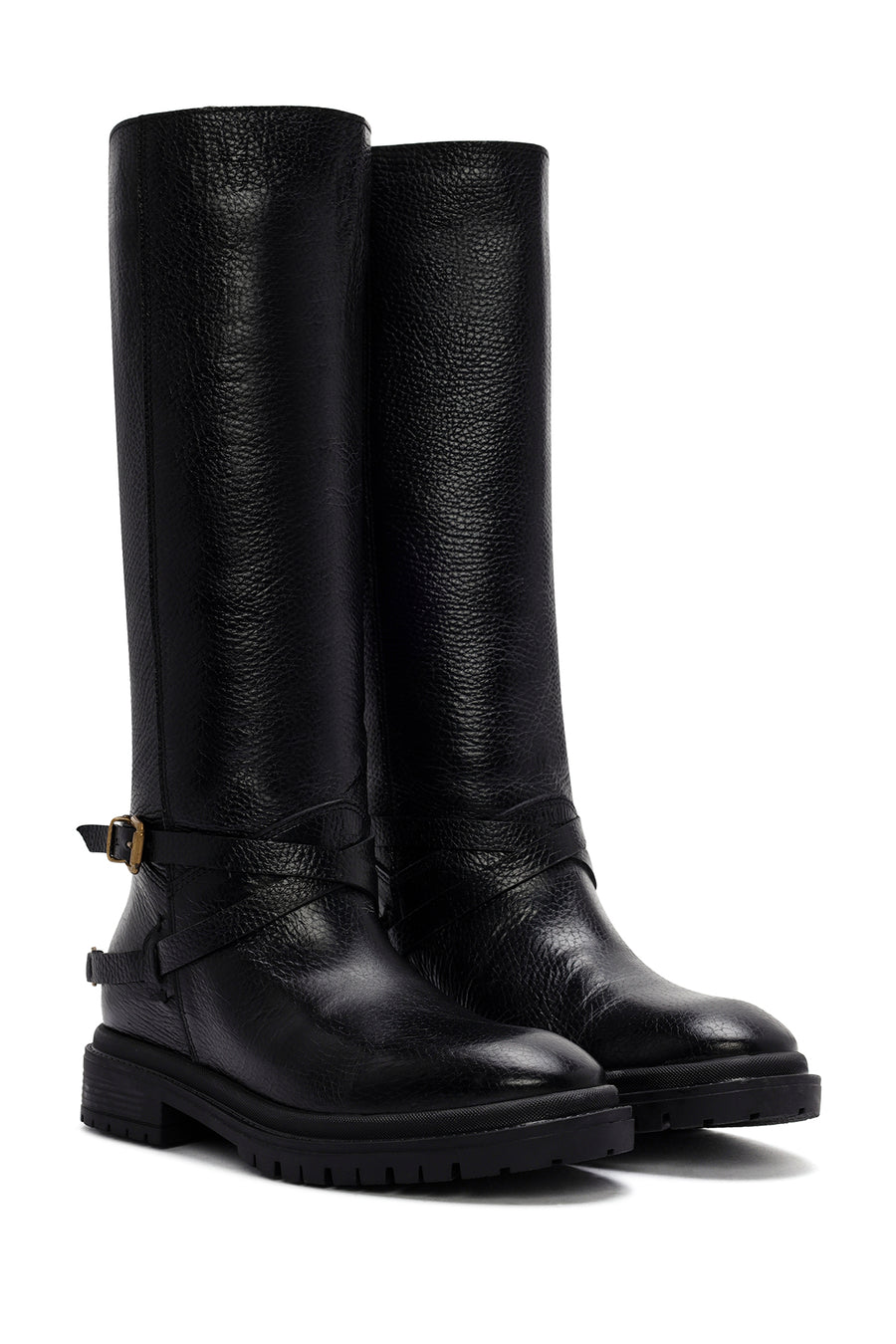 Women's Black Buckle Detailed Leather Boots