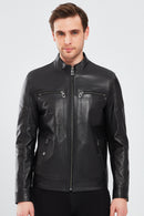 Kimmich Men's Black Sports Leather Coat | Derimod