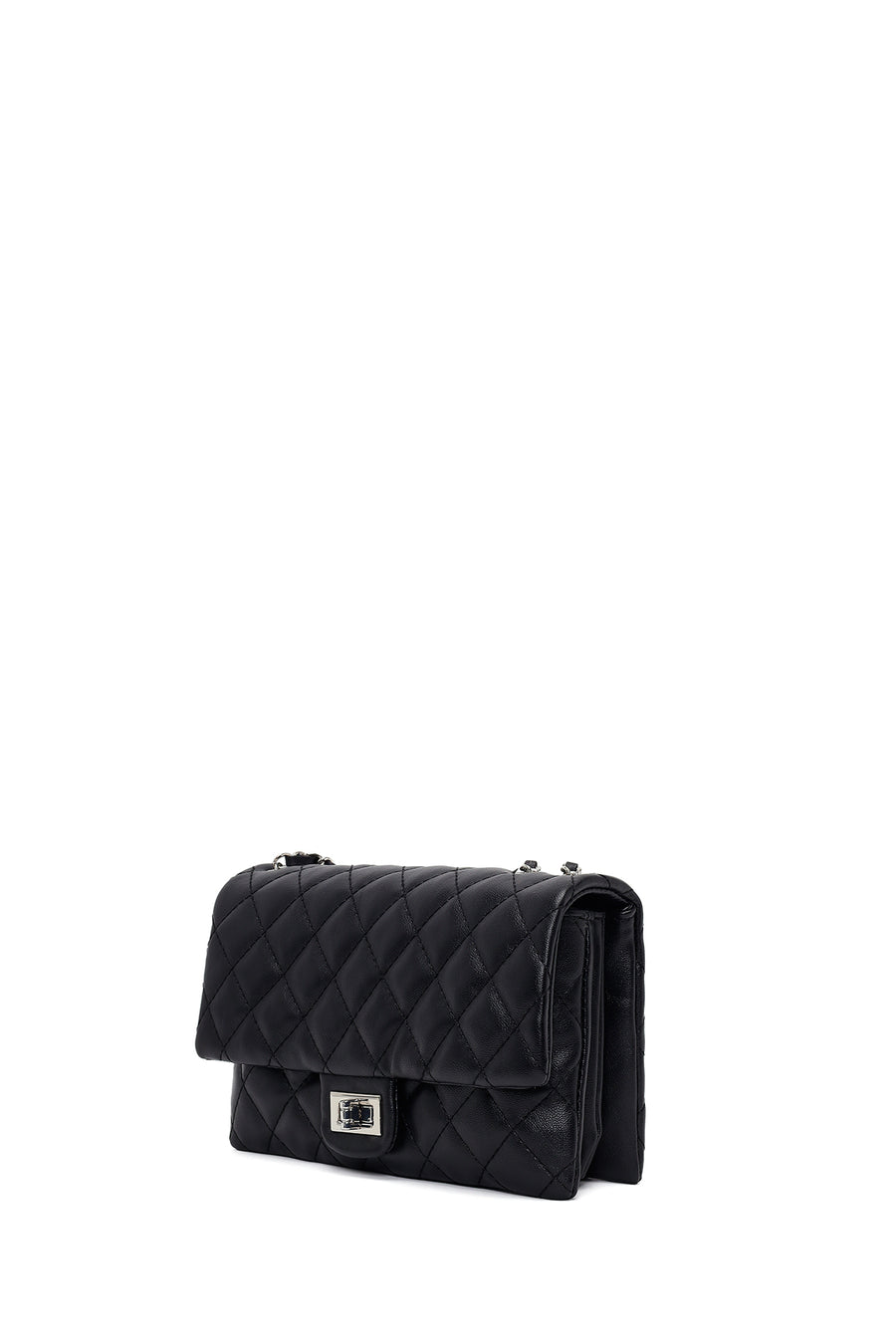 Woman Black Chain Strap Quilted Shoulder Bag