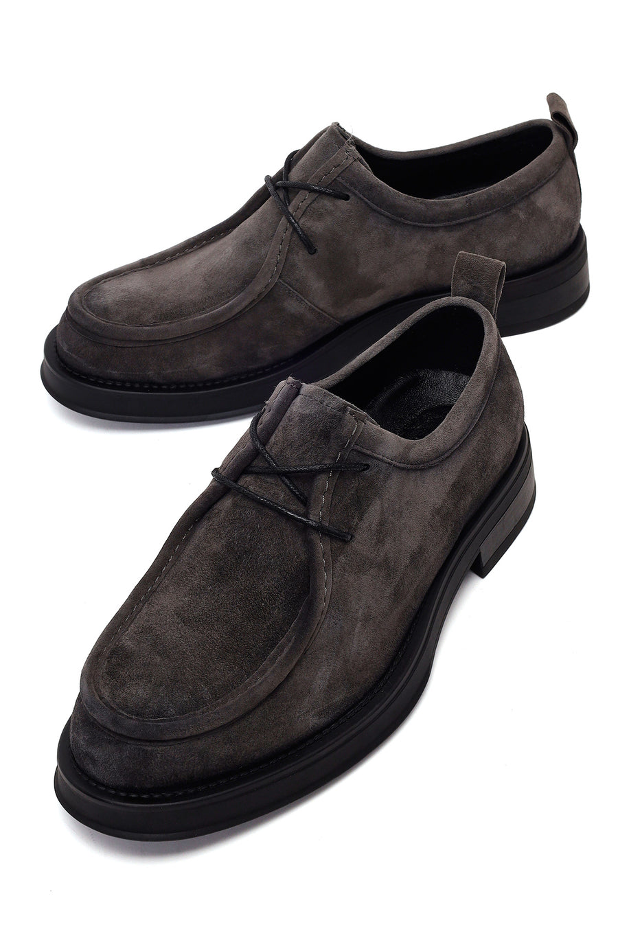 Male Gray Lace-Up Thick-Soled Suede Casual Shoes
