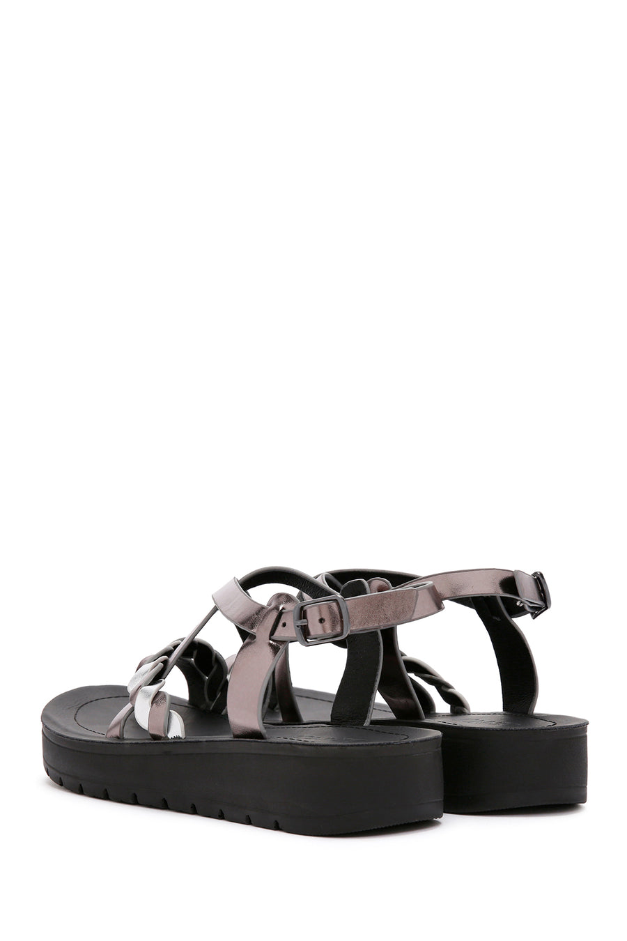 Women's Anthracite Ankle Strap Metallic Sandals