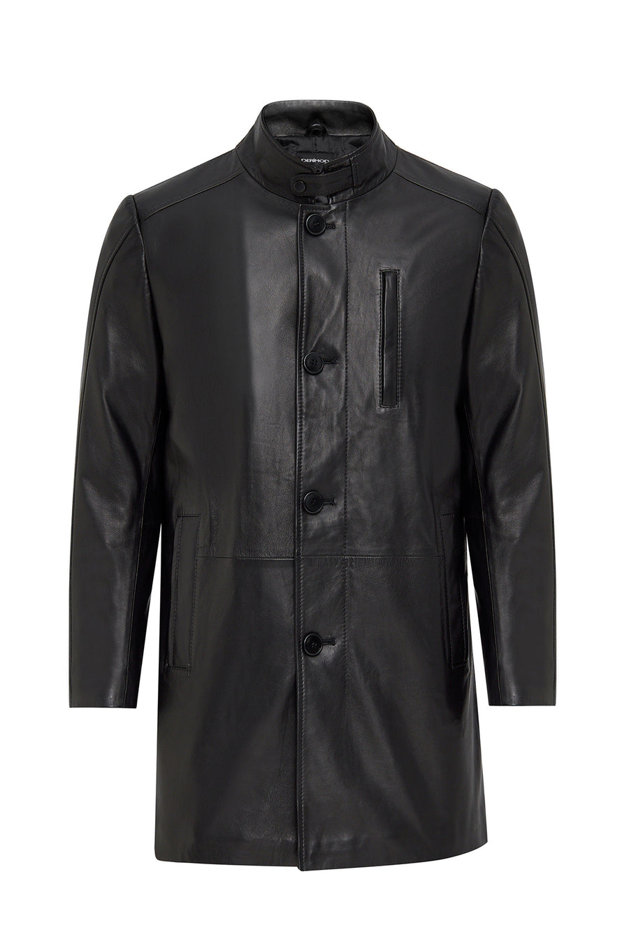 Barella Men's Black Collar Furry Leather Trench Coat