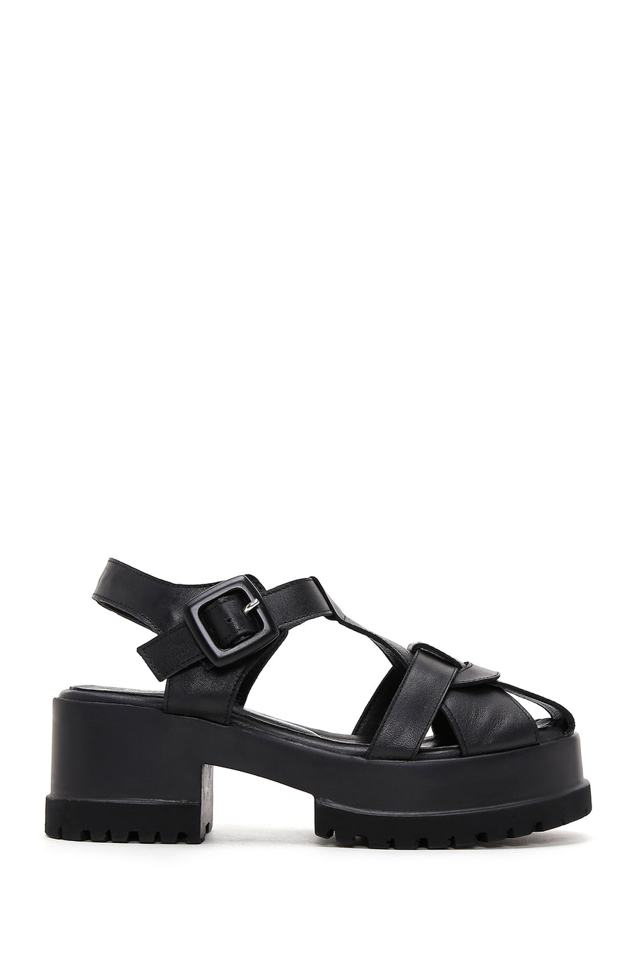 Women's Black Leather Thick Soled Sandals 23SFD200518 | Derimod