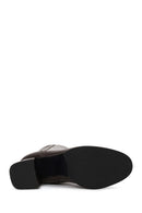 Woman Brown Zip Closure Chunky Heeled Leather Boots | Derimod